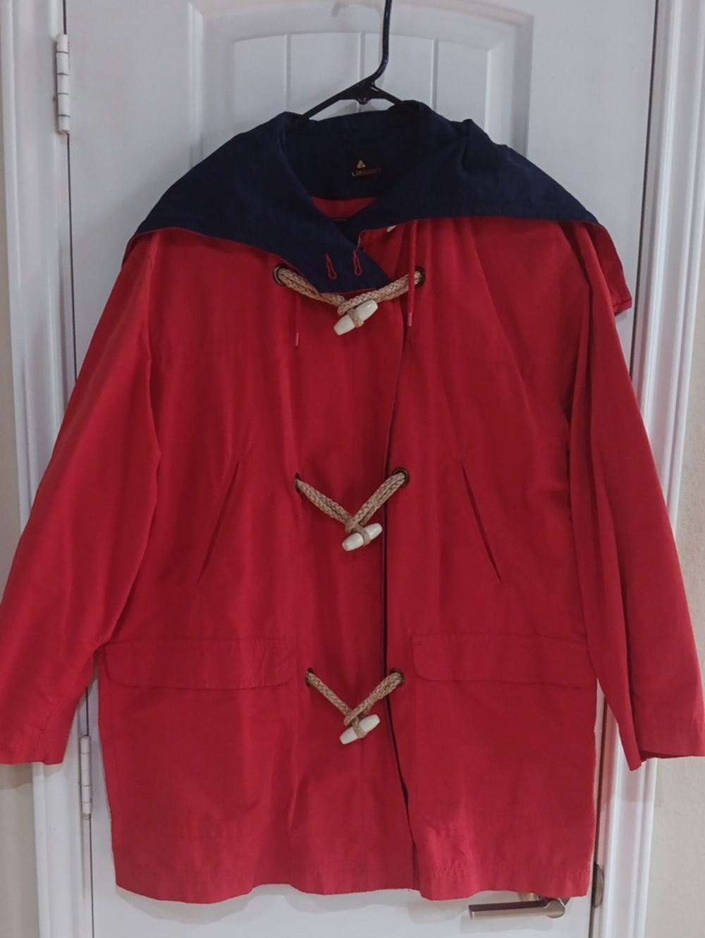 Vintage 90s Lizsport Nautical Red Sailing Jacket White Toggles Hooded Medium